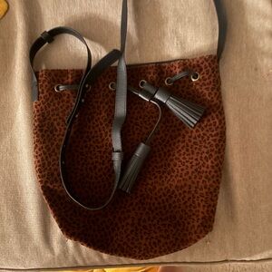 Leopard Print Bucket Bag with Black Accents